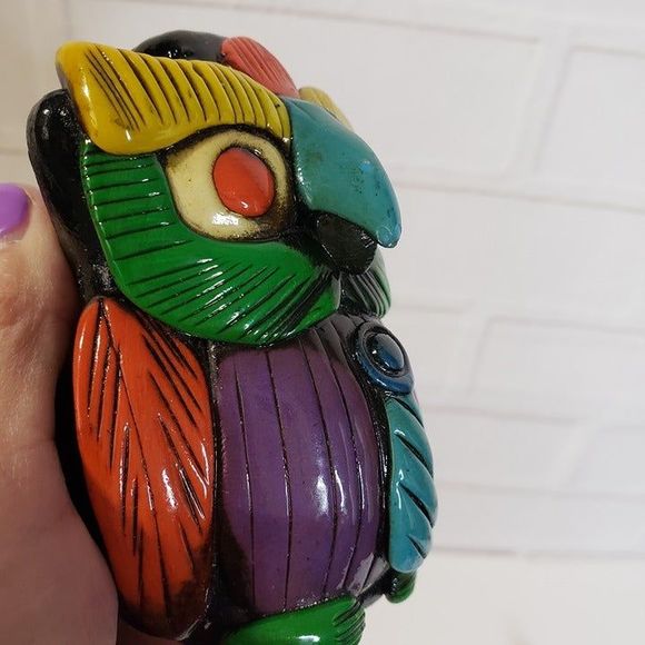 Cool Vintage Aztec Owl with Tie Whistle Black Pottery 4" Red Eyes Folk Art Decor - Picture 11 of 11
